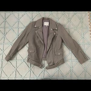 Maje Edouard Leather Biker Jacket FR 40 Moto Motorcycle Taupe Gray